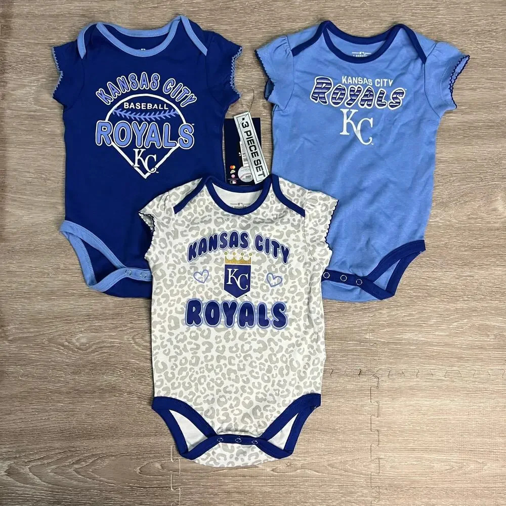 NWT Kansas City Royals Infant Size 12 Months 3-Piece Onesie Set‎ Multicolor